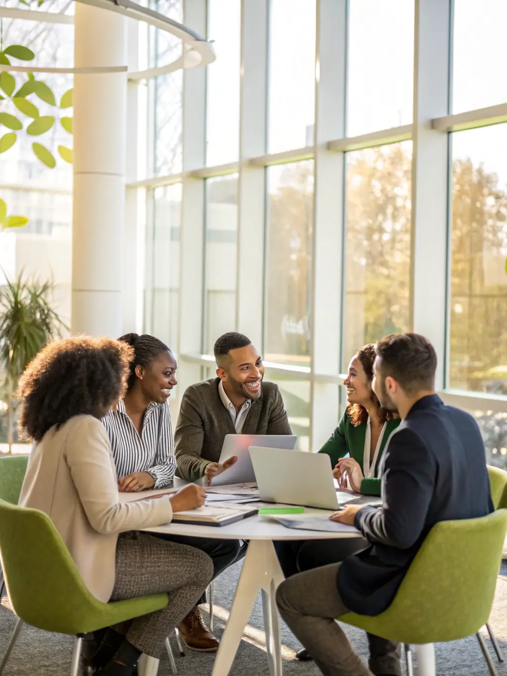 A diverse group of professionals participating in a team-building exercise outdoors, showcasing collaboration and leadership skills in a dynamic environment.